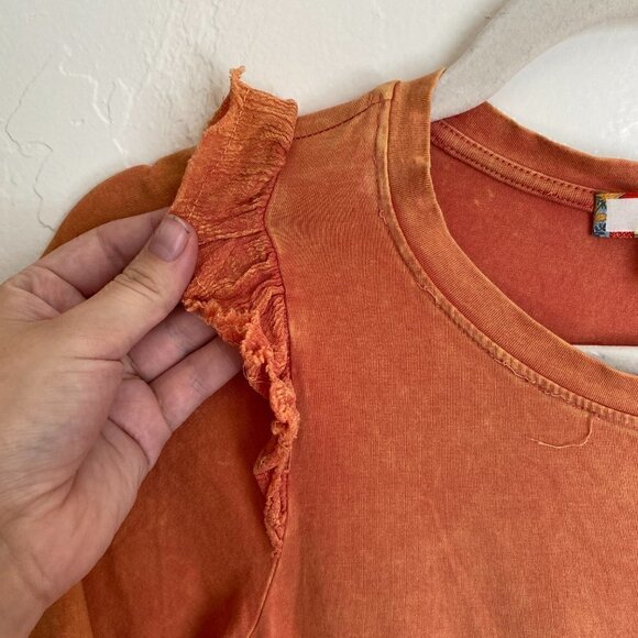Anthropologie Eri+Ali Ruffle Swing Tee Peach Burnout / Stonewash - Picture 4 of 9